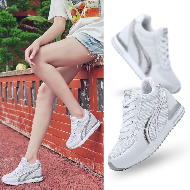 AONEGOLD Womens Hidden Wedges Shoes High Heeled Lightweight Mesh Sneakers Casual Walking Shoes Tennis Chic(Size 37, White) - Image 5